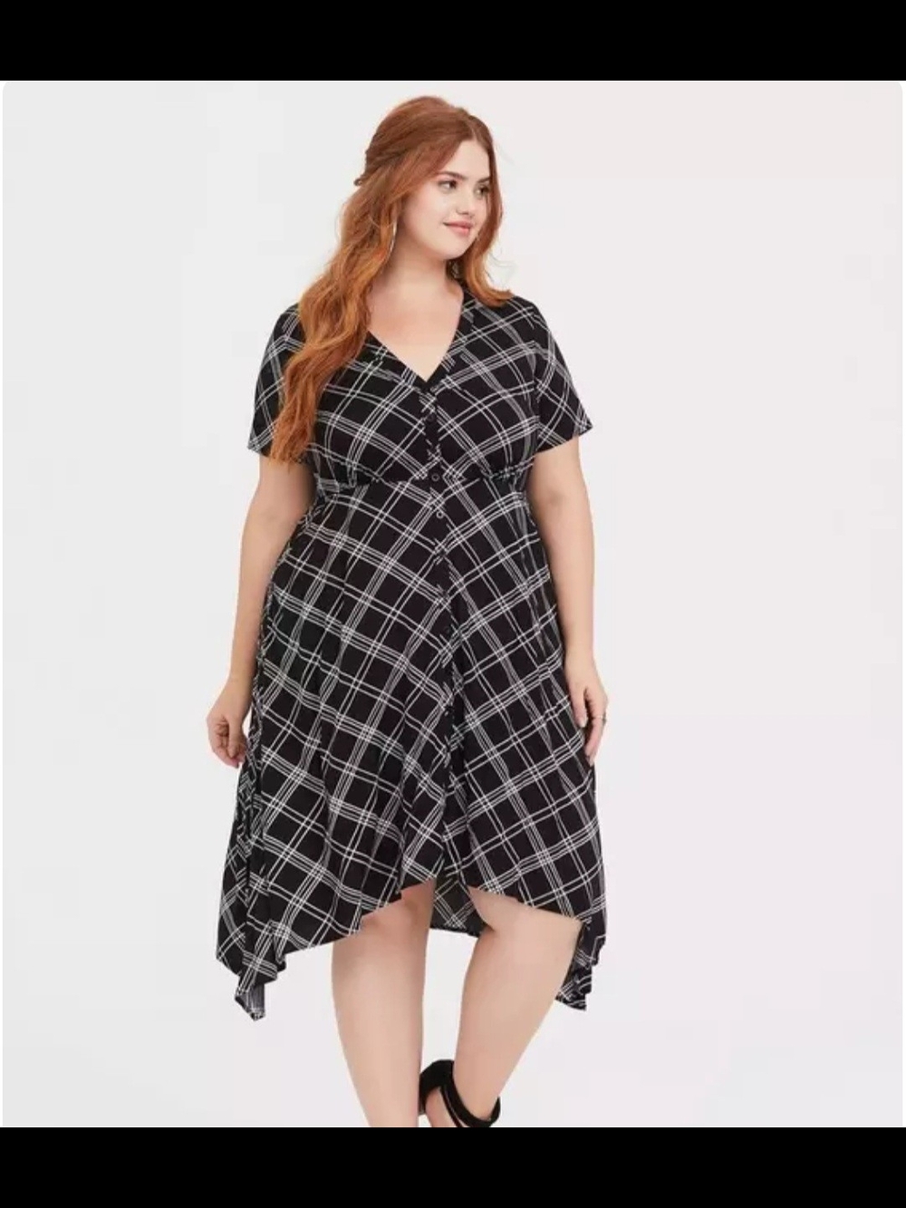 Torrid Black Plaid Asymmetrical V-Neck Dress 00